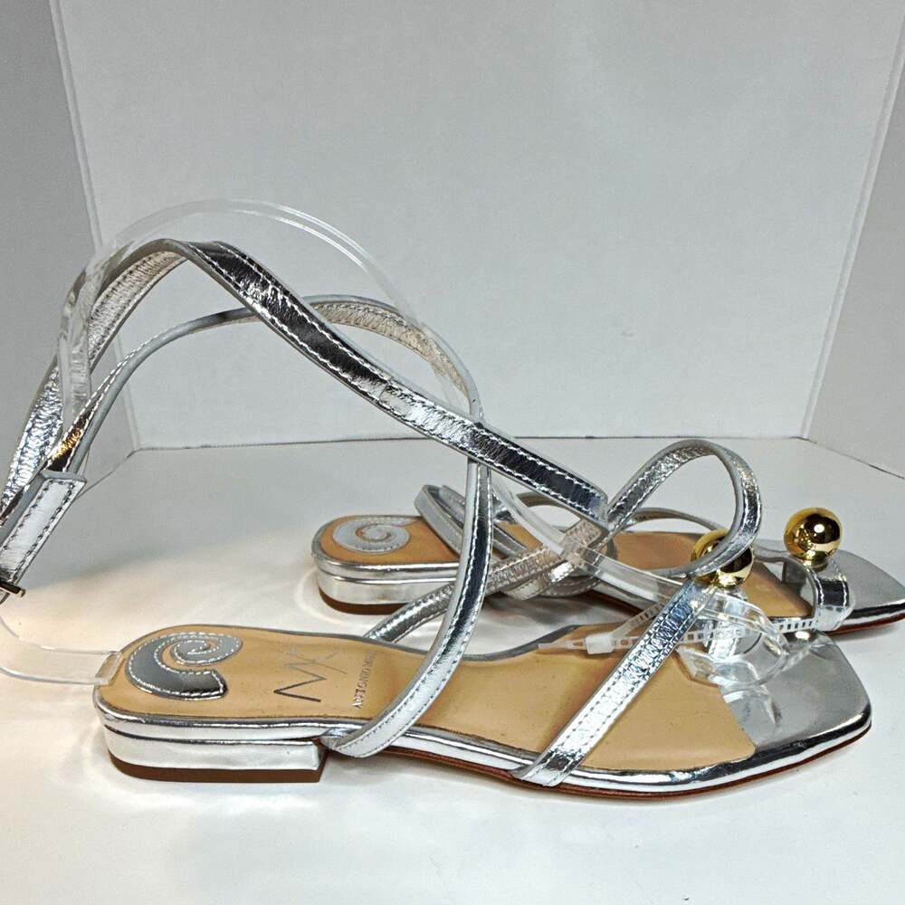 Antonio Melani Nova Metallic Leather Ornamented Strappy Flat Sandal US 5.5 EU 36